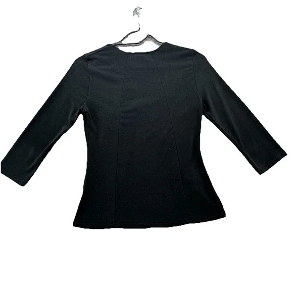 Free People Black Ruched V-Neck Top Women's Small Stretch 3/4 Sleeve Blouse - Picture 2 of 7